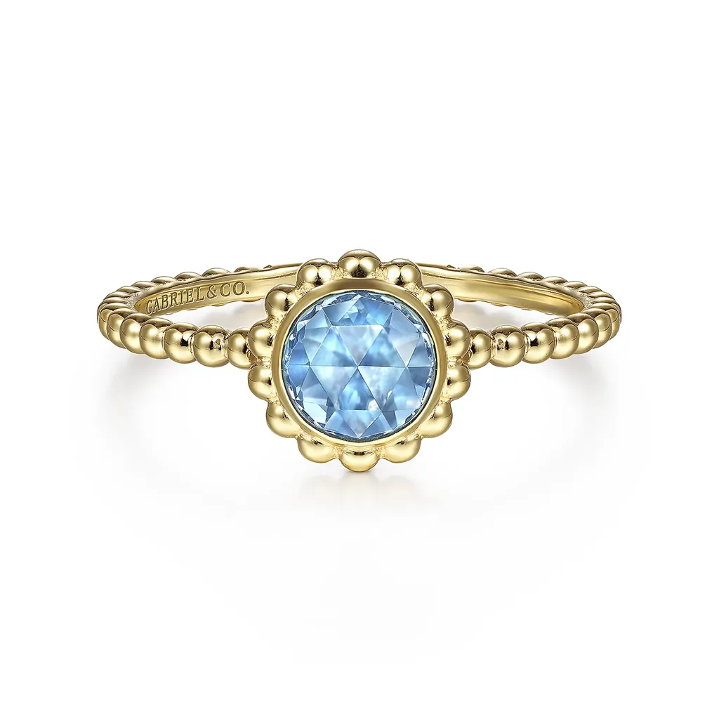 Gabriel & Co. Fashion 14K Yellow Gold Round Blue Topaz Bujukan Beaded Ring