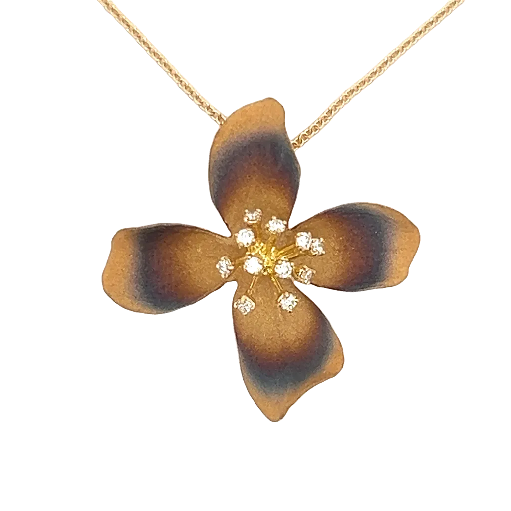 Lady's Yellow/Black 18 Karat Brushed Dogwood Flower Necklace
