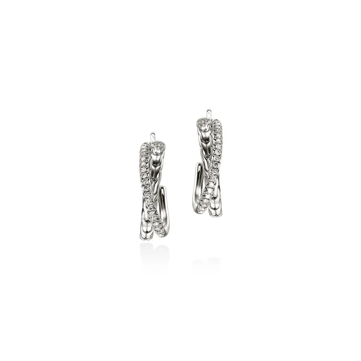 JH Essentials Silver Diamond Pave Crossover Earrings by John Hardy