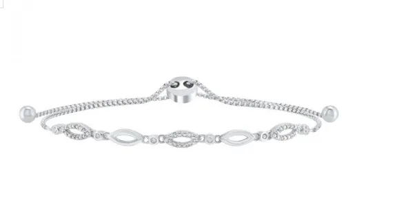 Sterling Silver 0.126cttw SI H-I Diamond Bolo Bracelet