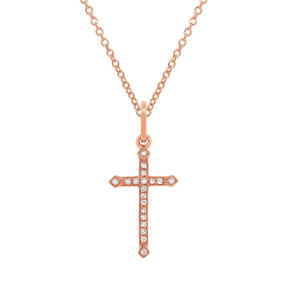 Shy Creation 14K Rose Gold Diamond Cross Necklace SC22002819AC
