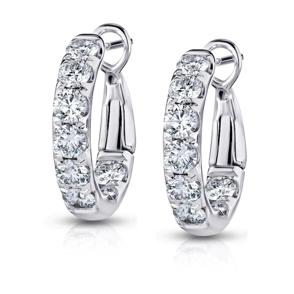 CW Signature 18K White Gold Small Inside Out Diamond Hoops E0096