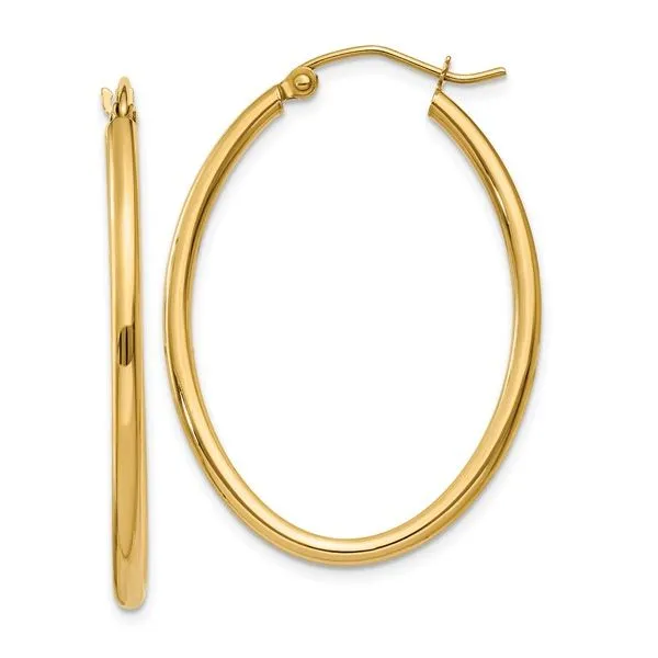 14K Yellow Polished Lightweight Tube Oval Hoop Earrings 001-425-00946