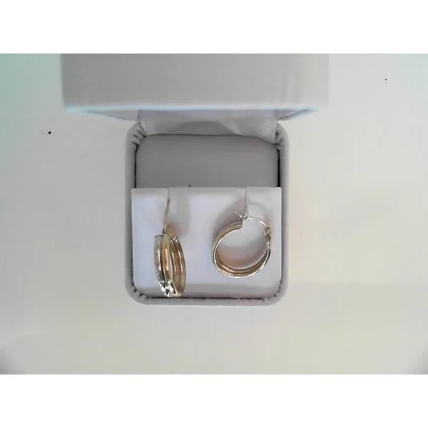14K Two-Tone Satin and Diamond Cut Oval Hoop Earrings 001-425-00954