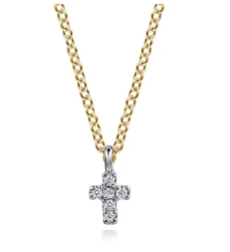 14K Yellow & White Gold 0.03cttw SI H-I Diamond Cross Pendant Necklace by Gabriel