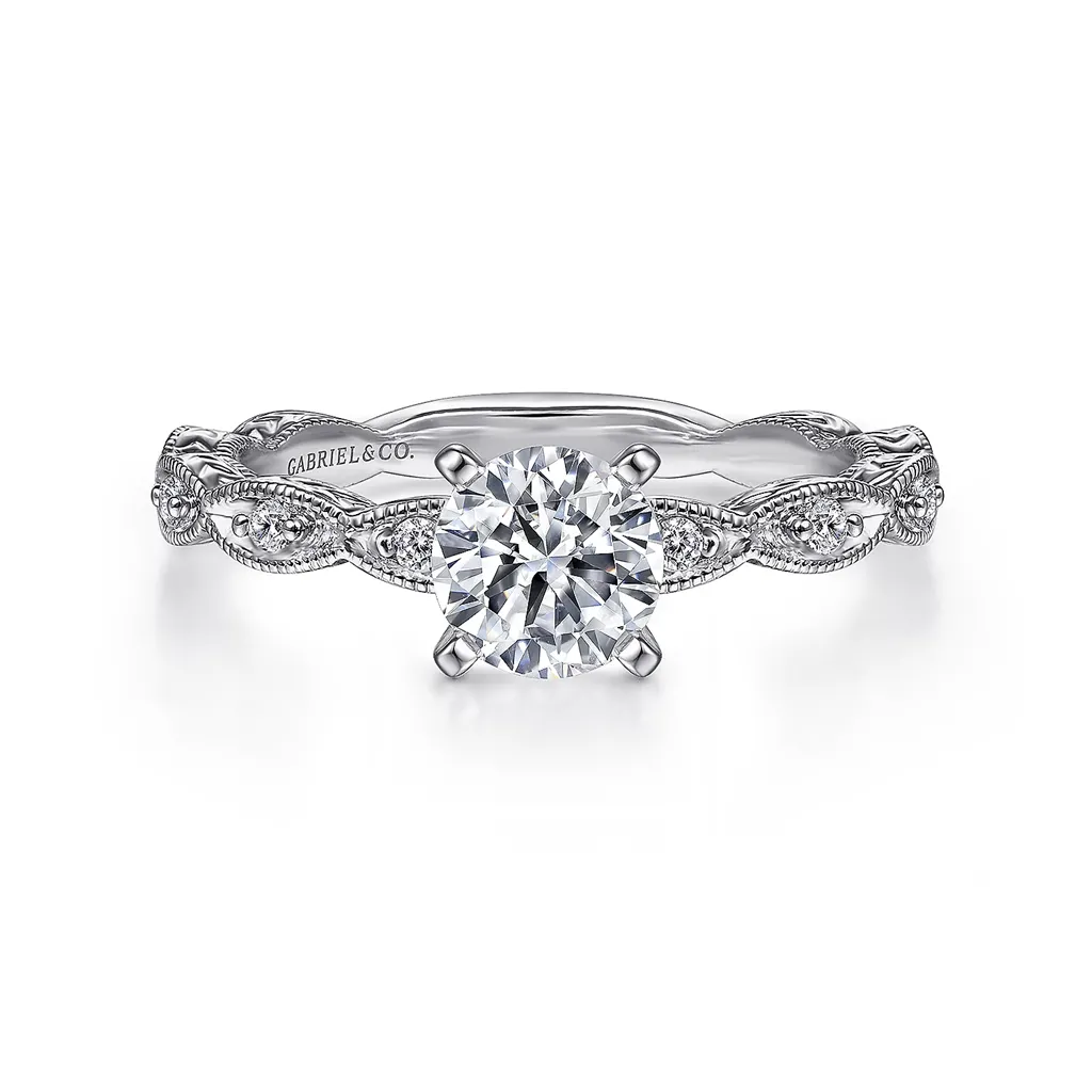 Gabriel & Co. Sadie - Vintage Inspired Diamond Scallop Round Engagement Ring Mounting