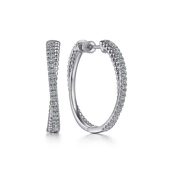 Sterling Silver White Sapphire Twisted Bujukan Classic Hoop Earrings
