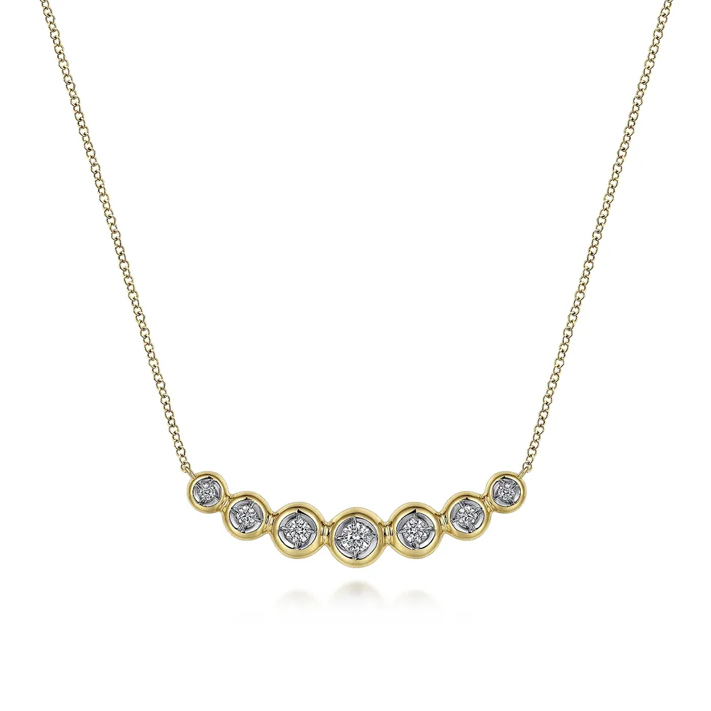 Gabriel & Co. Fashion 14K Yellow Gold Curved Diamond Bar Necklace
