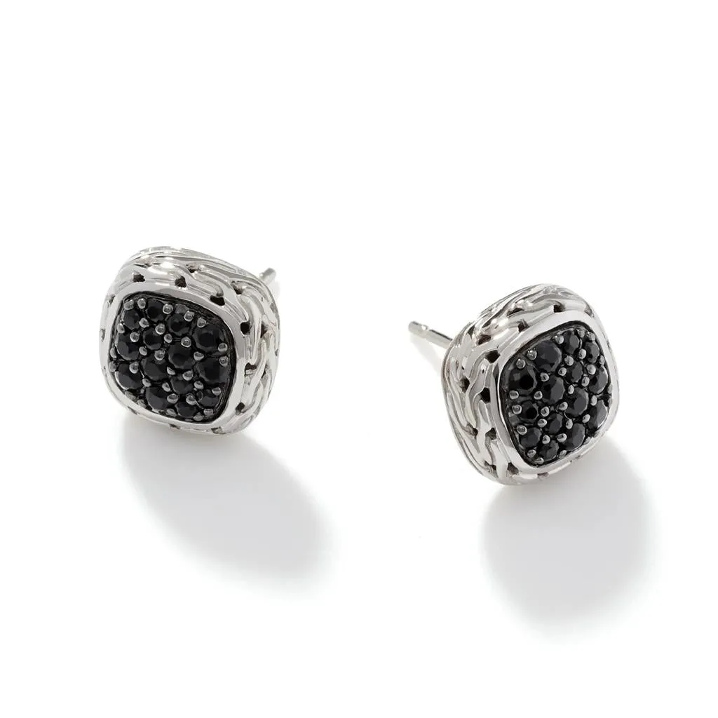 John Hardy Sterling Silver Batu Classic Chain Small Square Black Sapphire Earrings EBS92372BLS