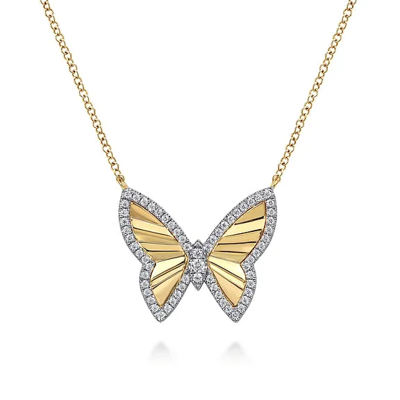 14K White & Yellow Gold 0.26cttw SI GH Diamond Cut Butterfly Necklace by Gabriel
