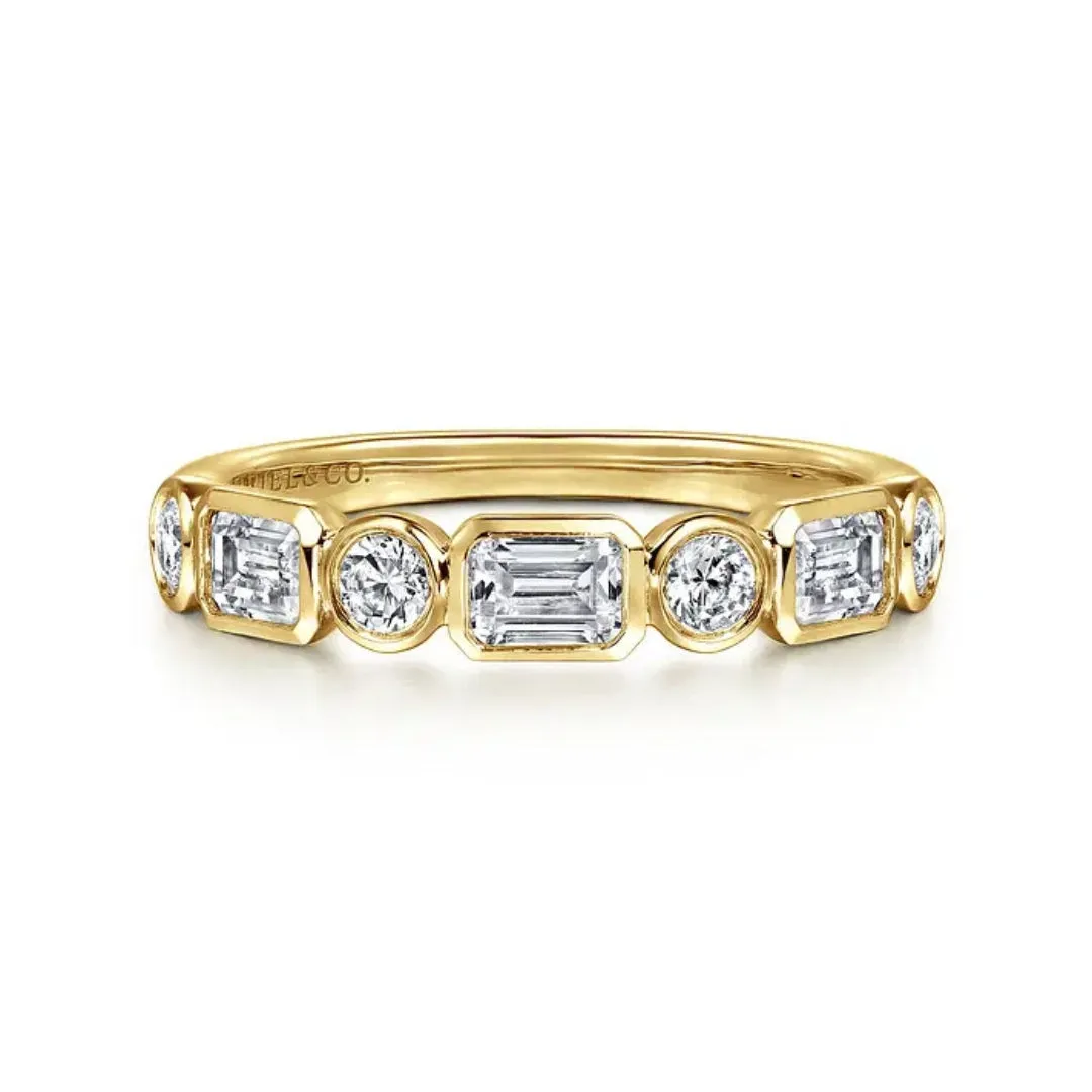 14K Yellow Gold Bezel Set 0.54cttw VS2 G-H Emerald Cut & 0.23cttw SI G-H RBC Diamond Band by Gabriel