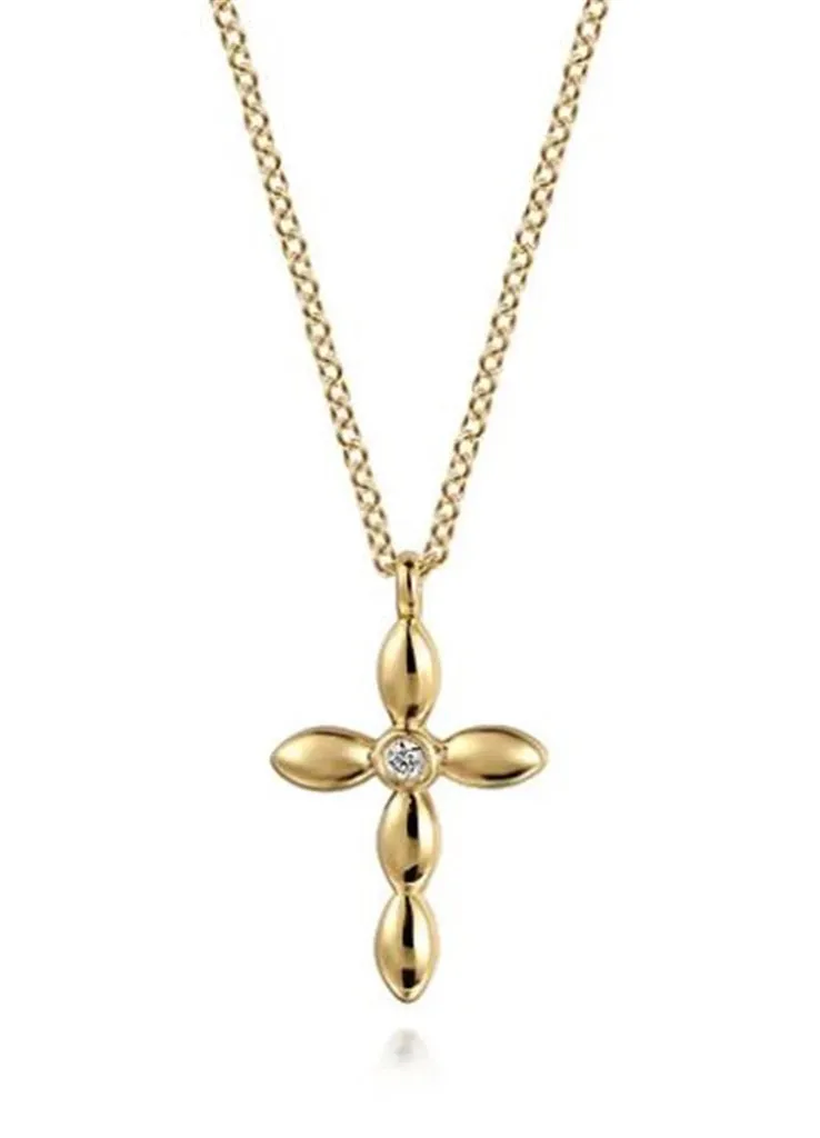 Gabriel & Co. Lady's Rice Bead Diamond Cross Necklace