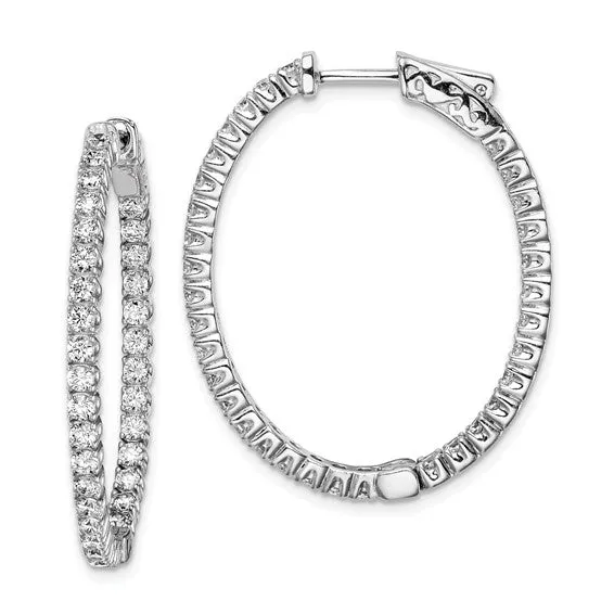Sterling Silver 33mm CZ In & Out Oval Hinged Hoop Earrings