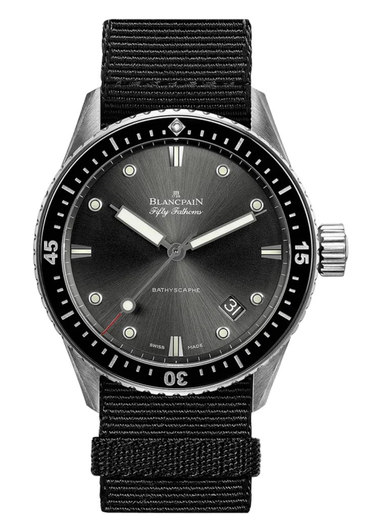 Blancpain Fifty Fathoms Bathyscaphe 43mm Steel Black NATO Men's Watch - 5000 1110 NABA