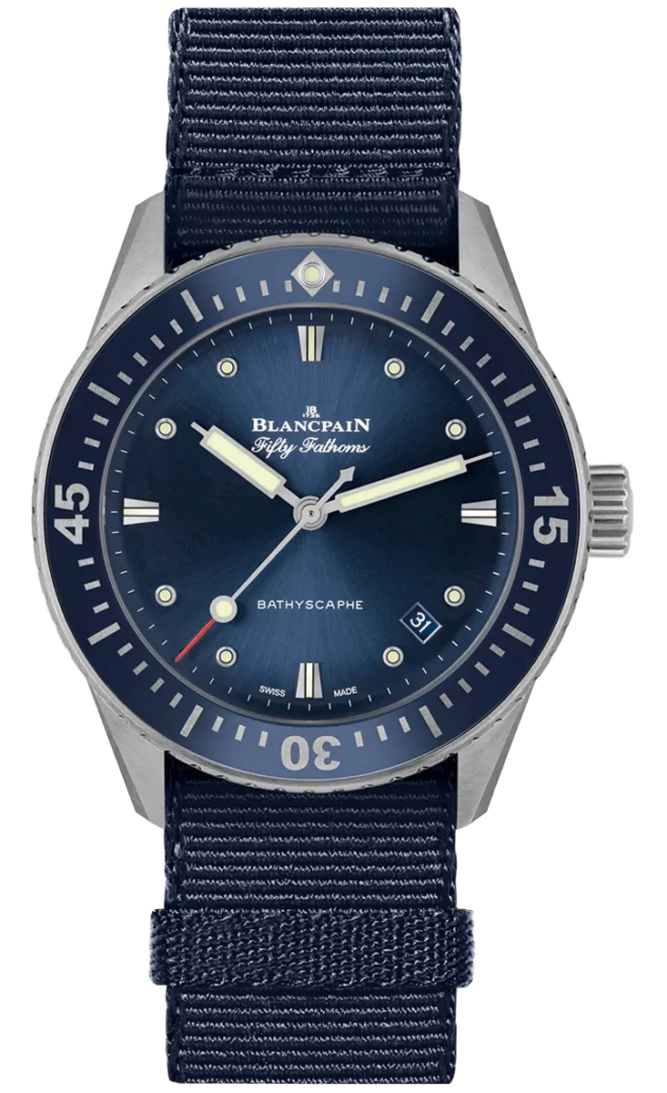 Blancpain Fifty Fathoms Bathyscaphe 38mm Ultra-Slim Blue NATO Men's Watch - 5100 1140 NAOA