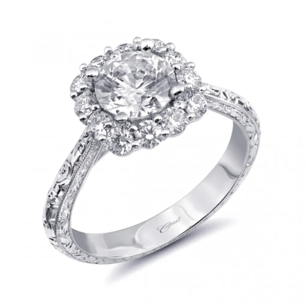 Coast Diamond Engraved Diamond Halo Engagement Ring Mounting