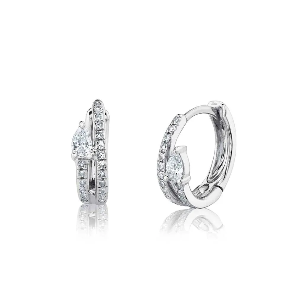 Shy Creation 14K White Gold Pear Shape Diamond Hoop Earrings SC55012142