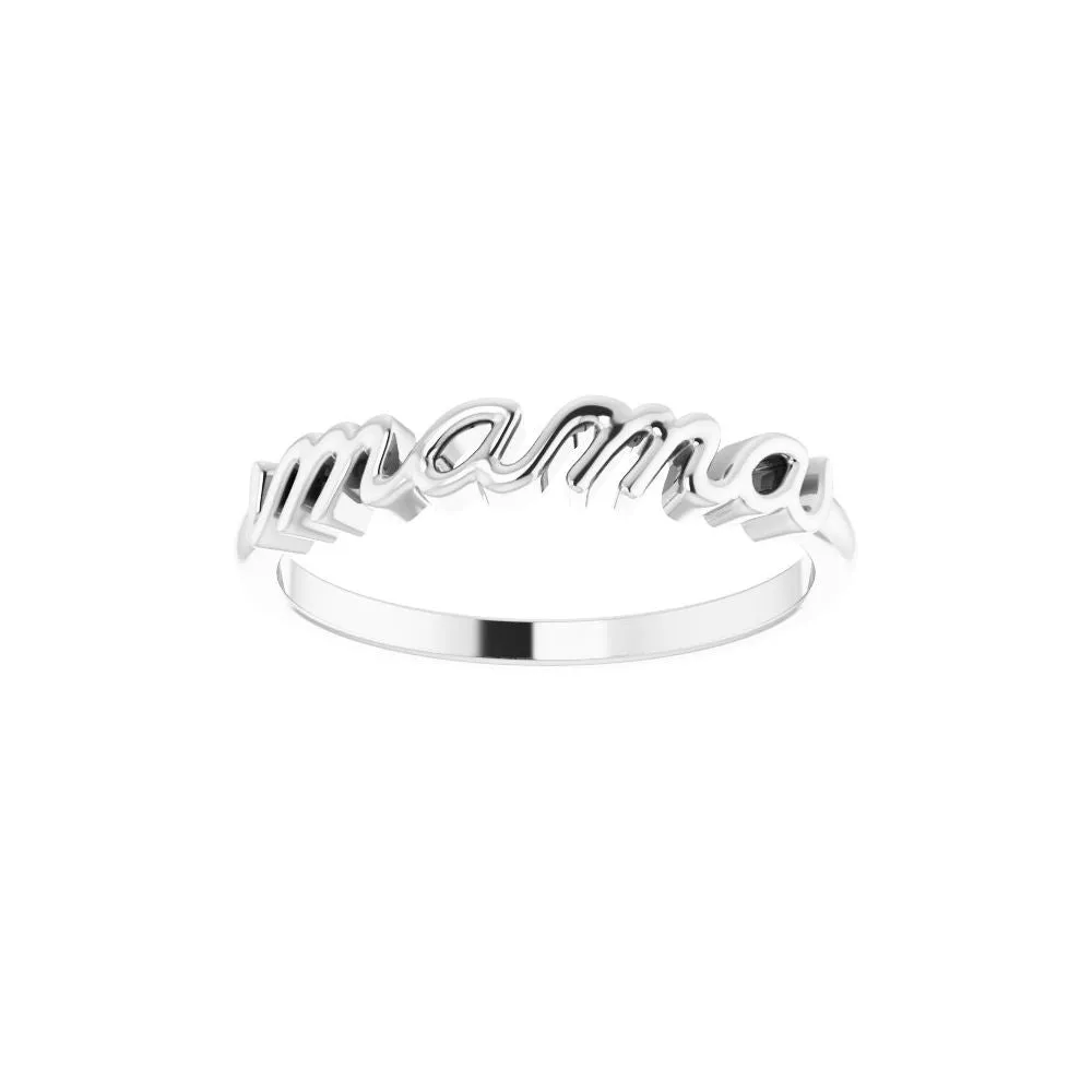 Sterling Silver Mama Script Ring Size 7
