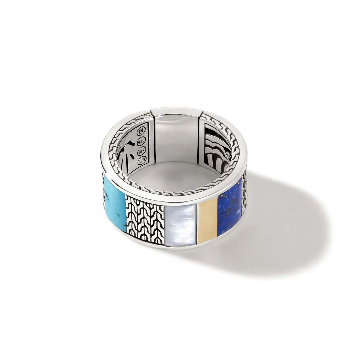 Silver & 18K Gold Mother of Pearl, Turquoise, and Lapis Lazuli Carved Ring by John Hardy