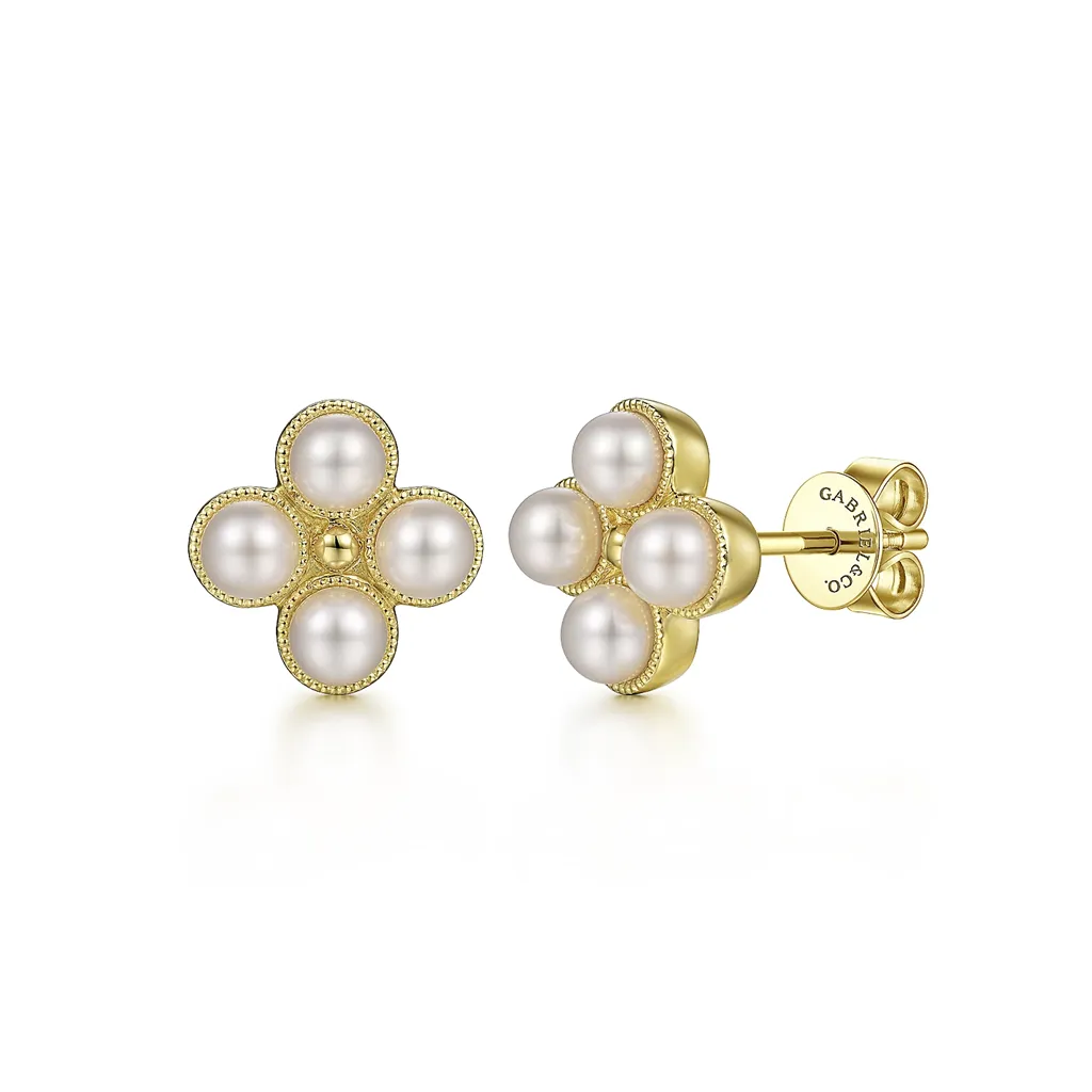 Gabriel & Co. Fashion 14K Yellow Gold Pearl Bujukan Stud Earrings