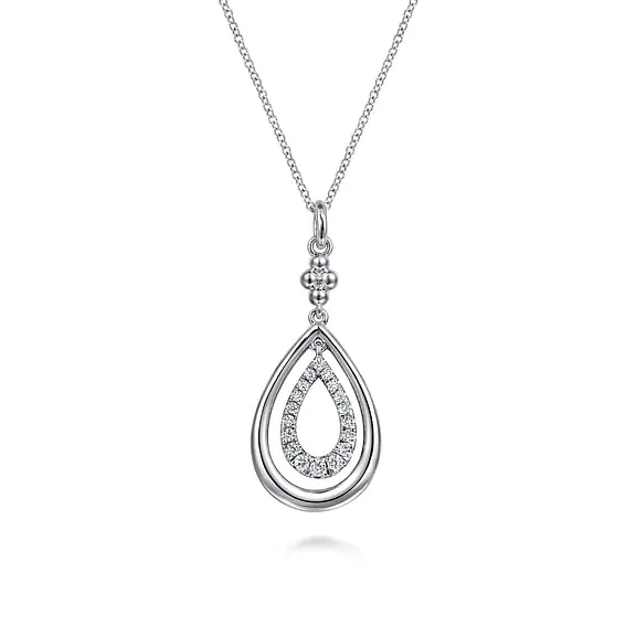 Sterling Silver White Sapphire Bujukan Pear Drop Pendant Necklace