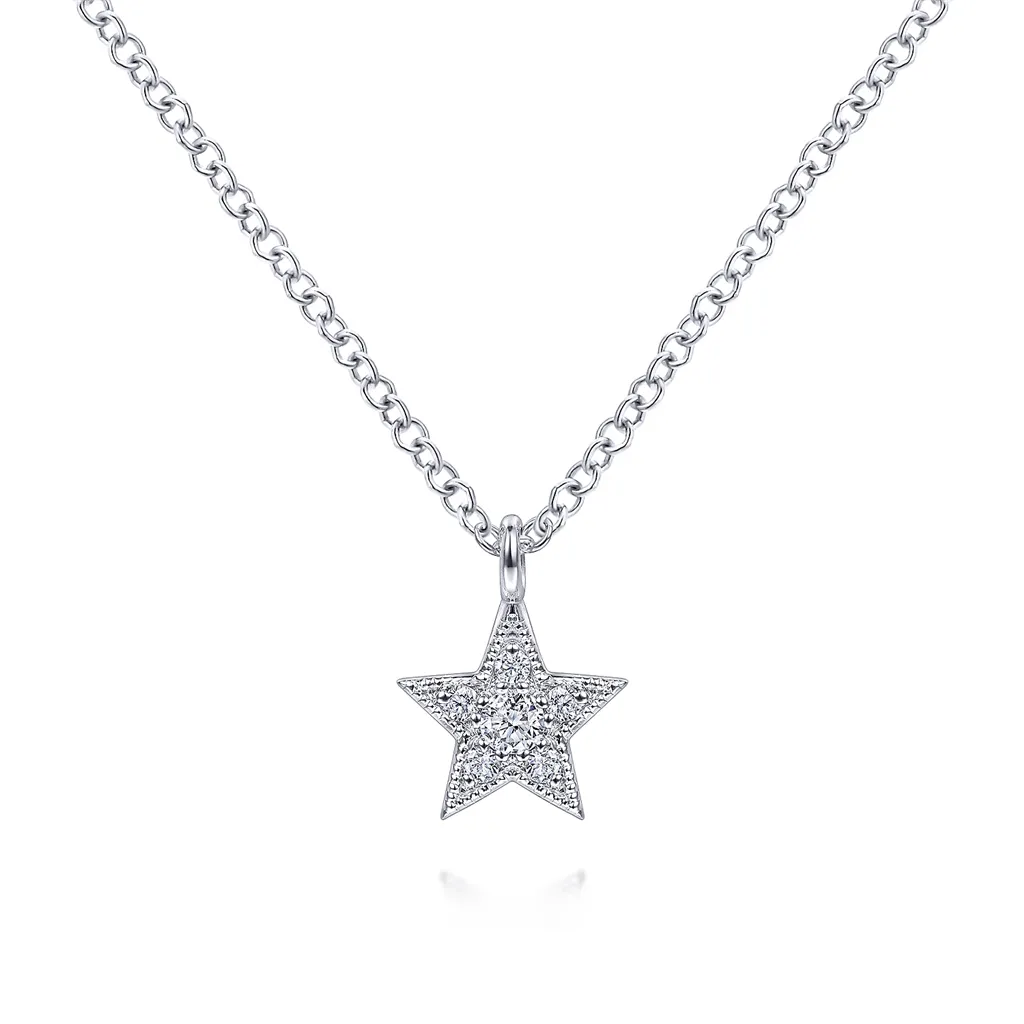 Gabriel & Co. Fashion 14K White Gold Diamond Star Pendant Necklace