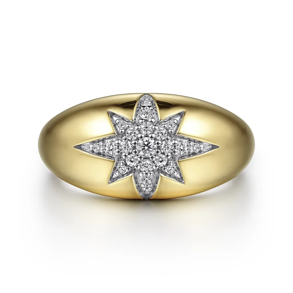 Gabriel & Co. Fashion 14K Yellow Gold Domed Diamond Star Ring