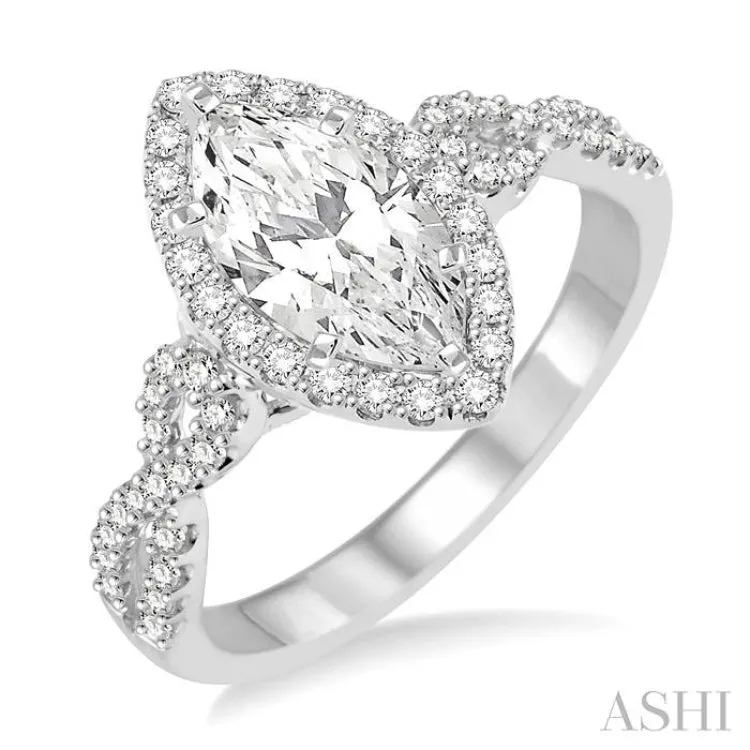 1 ctw Diamond Engagement Ring with 5/8 ct Marquise Cut Center Stone in 14K White Gold