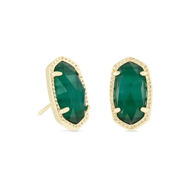 Ellie Gold Plated Earrings in Emerald Cats Eye by Kendra Scott