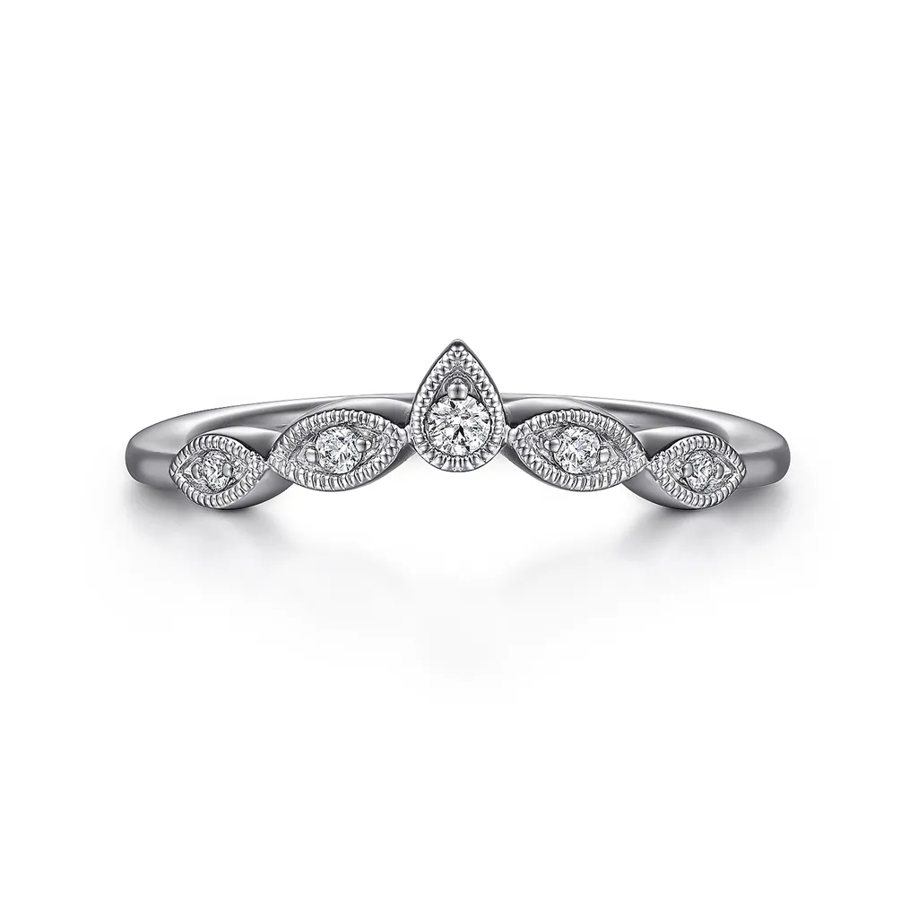 Gabriel & Co. Cary - Vintage Inspired 14K White Gold Curved Gold Diamond Anniversary Band - 0.07 ct