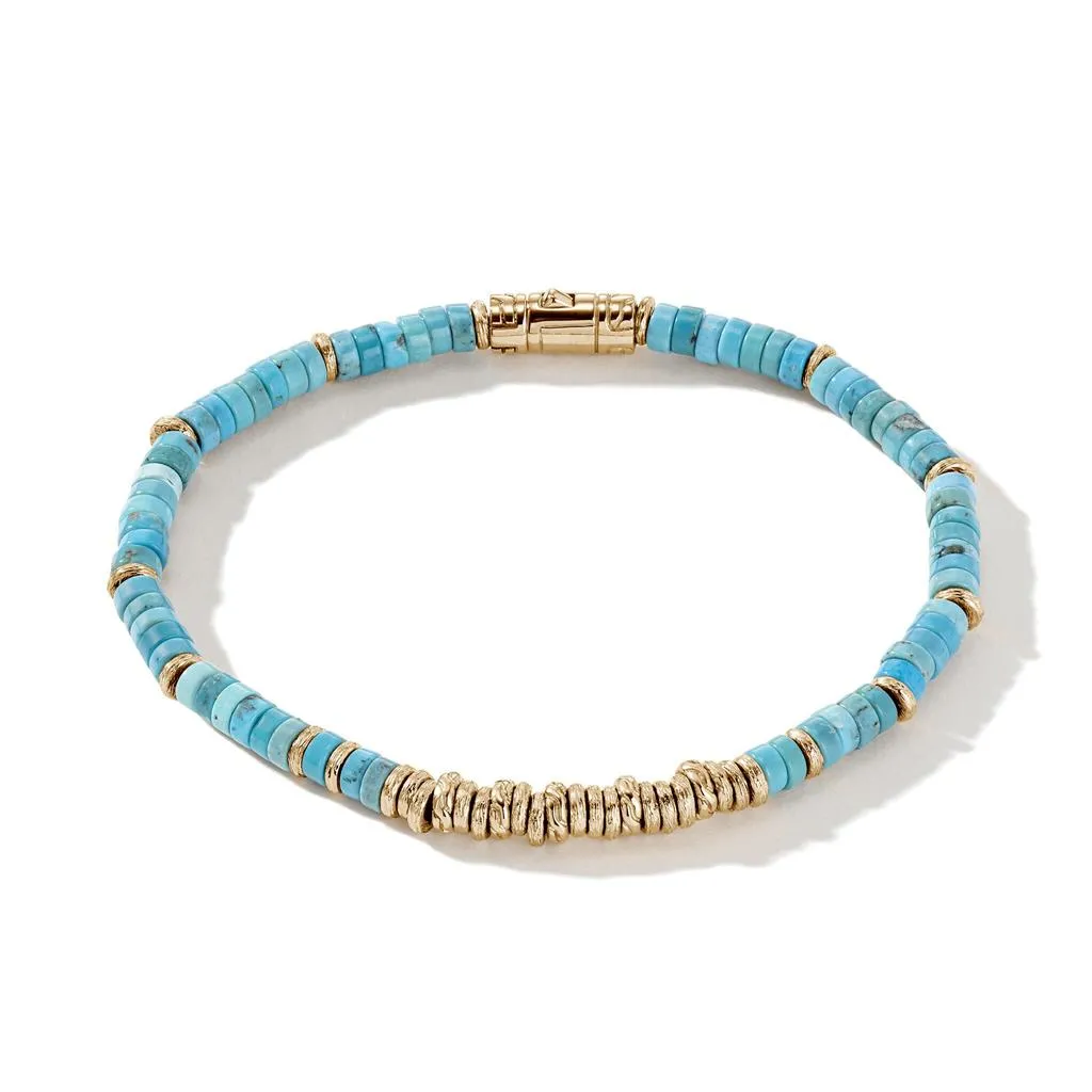 John Hardy 14K Yellow Gold Heishi Turquoise Bead Bracelet BUGGS900984TQXUM