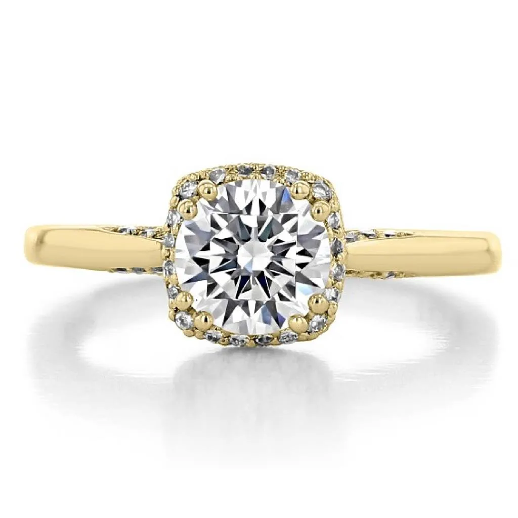Tacori 18K Yellow Gold Dantela Diamond Halo Engagement Ring 2620 RD PT Y