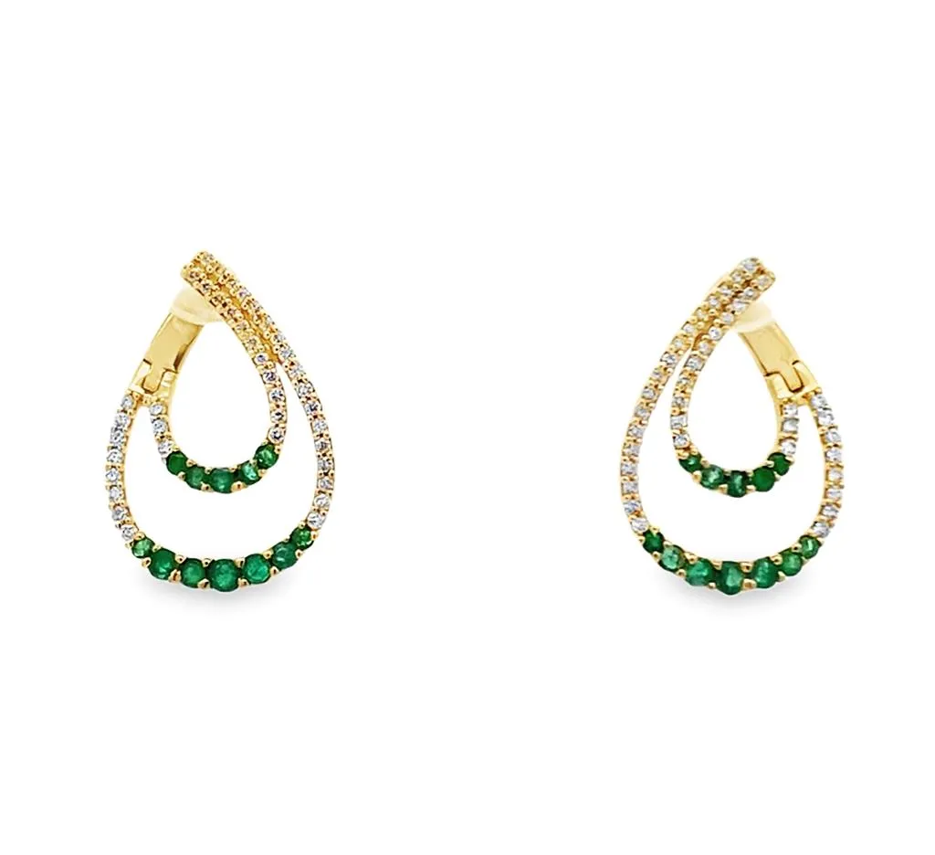 Lady's Yellow 18 Karat Tear Drop Earrings With 24 = 0.67TW Round Emera
