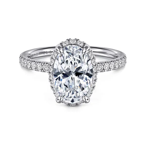 Suede - 14K White Gold Oval Hidden Halo Diamond Engagement Ring