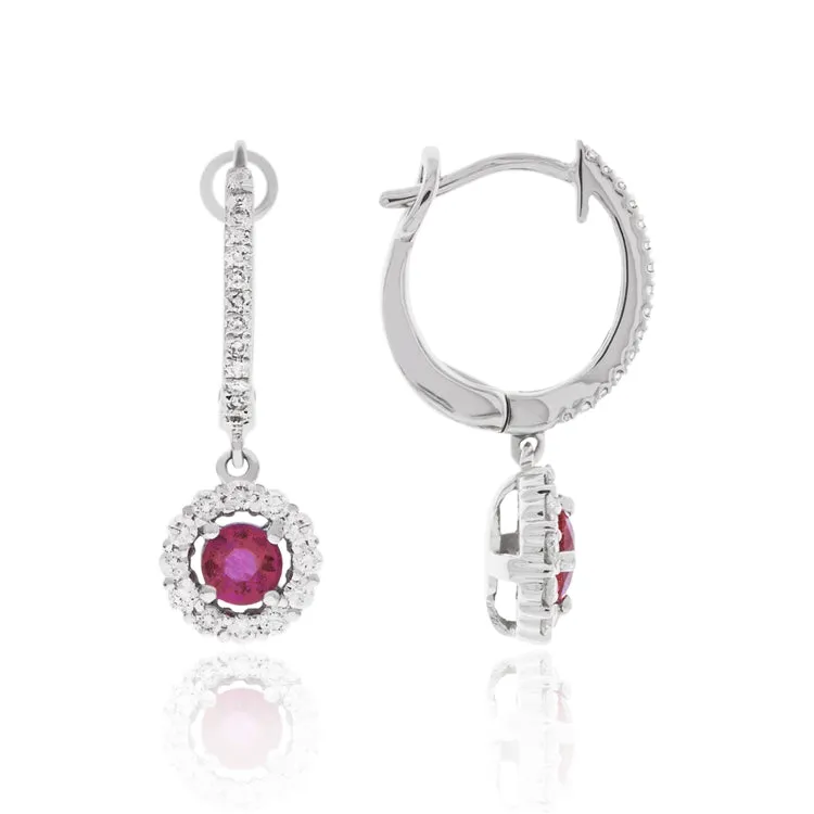 14K White Gold Ruby & Diamond Earrings