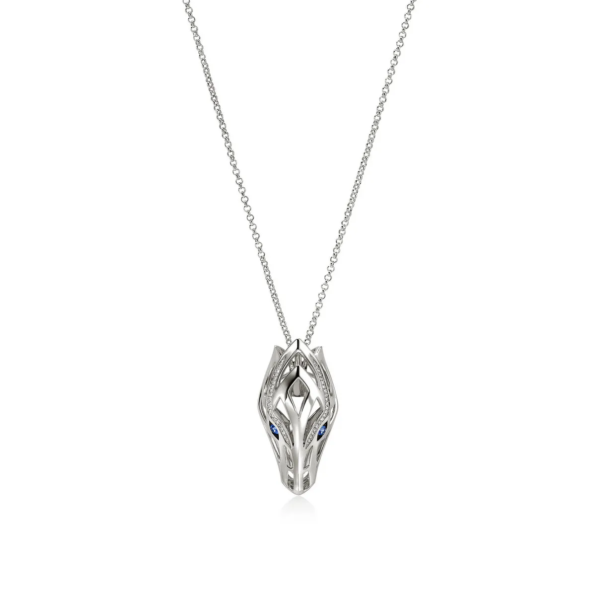 Naga Silver Diamond Pendant with Blue Sapphire Eyes by John Hardy