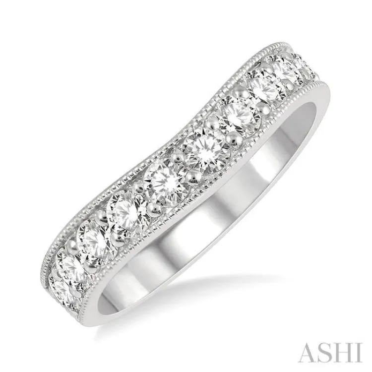 1 ctw Arched Round Cut Diamond Wedding Band in 14K White Gold