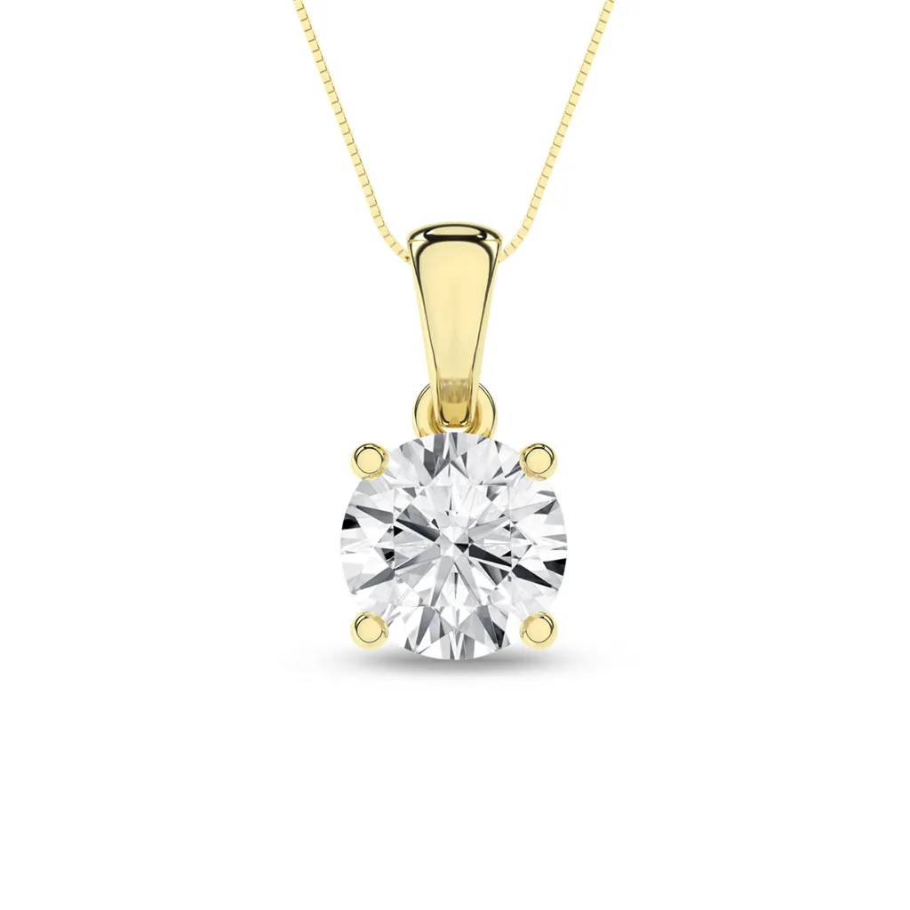 Revelation 14K Gold 1 CT Classic Round Lab Grown Diamond Solitaire Pendant Necklace