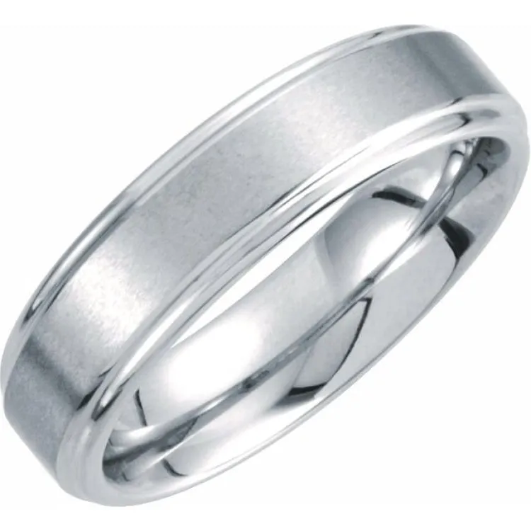 White Tungsten 6 mm Stepped-Edge Inlay Comfort-Fit Band Size 11.5