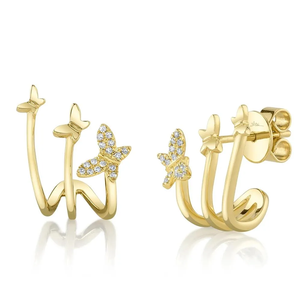 Shy Creation 14K Yellow Gold Diamond Butterfly Studs SC55025647