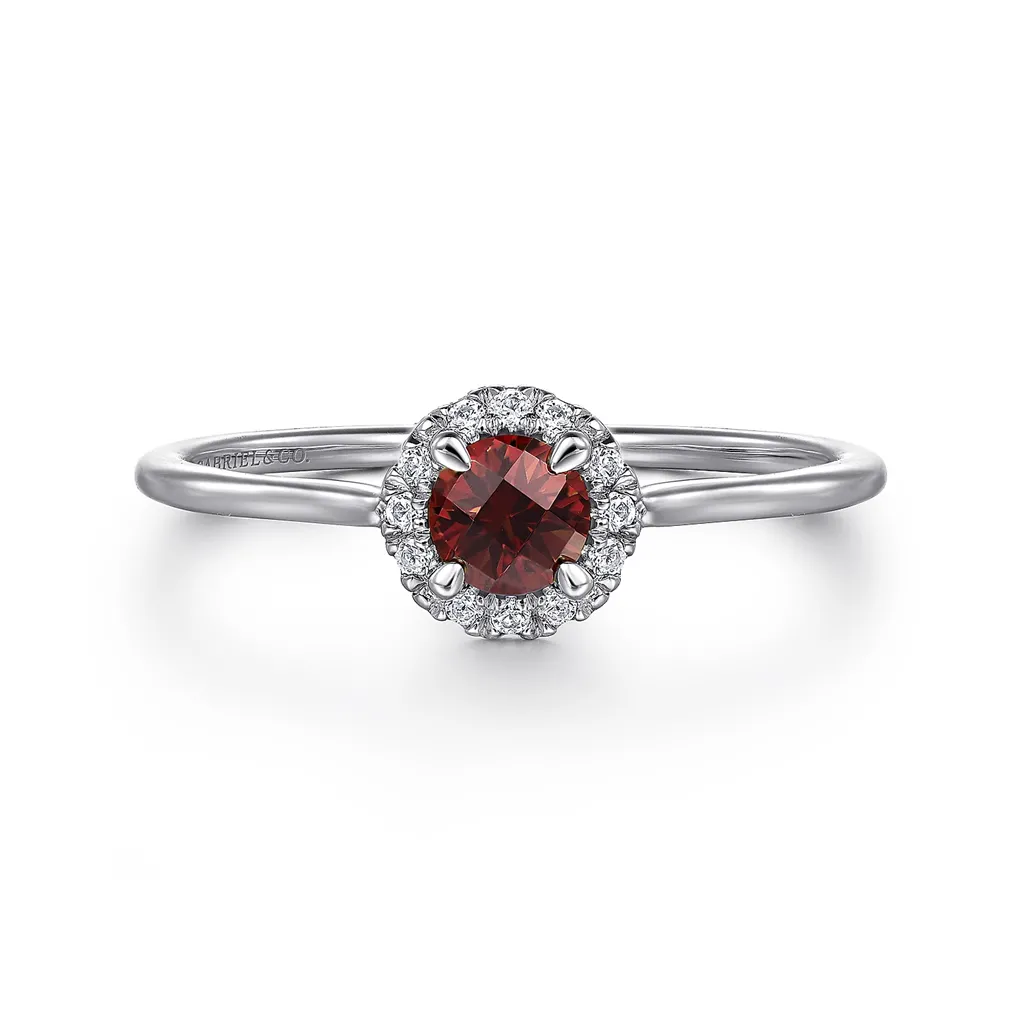 Gabriel & Co. Fashion 14K White Gold Garnet and Diamond Halo Promise Ring