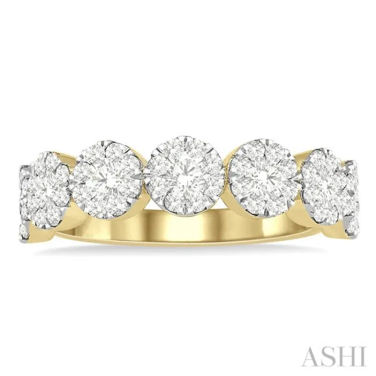 1 Ctw Jointed Circular Mount Lovebright Diamond Cluster Ring in 14K Yellow and White Gold