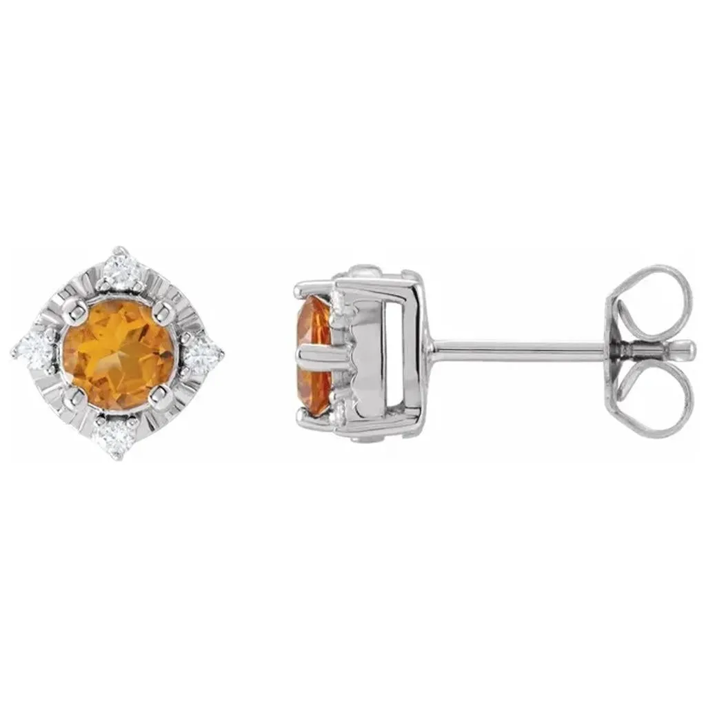 Sterling Silver Citrine Diamond Accented Studs 653713:143:P