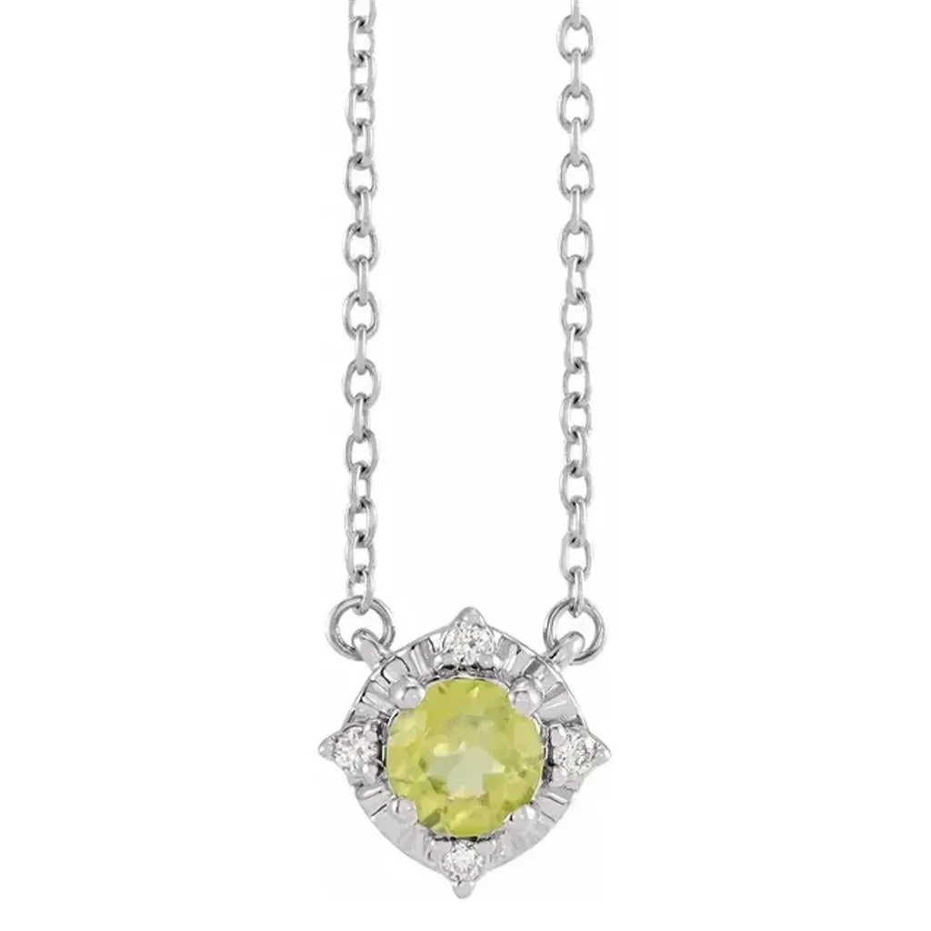 Sterling Silver Peridot Diamond Accented Necklace 653714:131:P