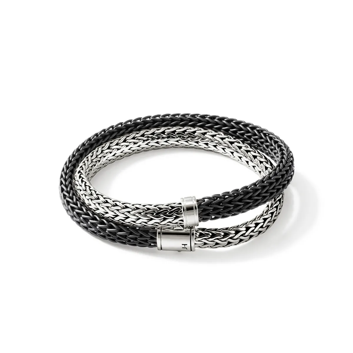 Icon Extension Silver Chain & Black Rubber Cord Double Wrap Bracelet by John Hardy