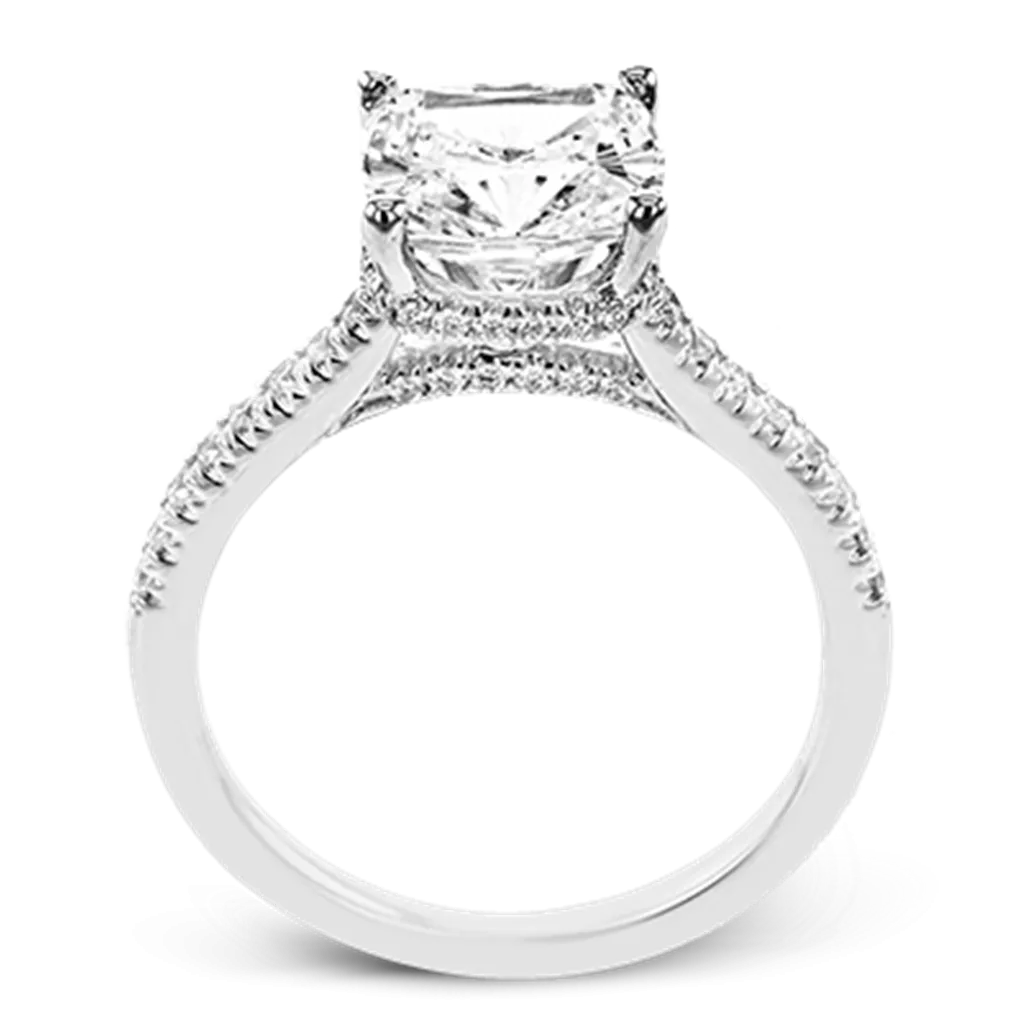 Lady's White 18 Karat 8mm Cushion Hidden Halo Ring
