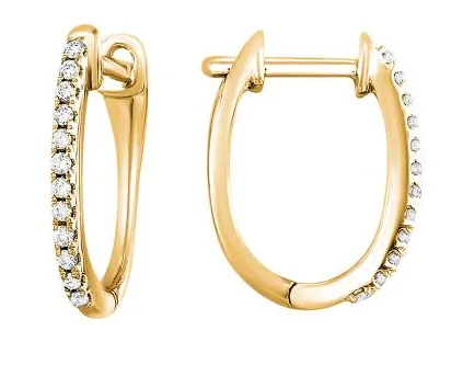 10K Yellow Gold 0.10cttw I HI Diamond Oval Huggie Earrings