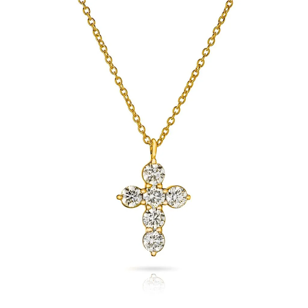 CW Signature 18K Yellow Gold Small Cross Diamond Pendant P0319Y