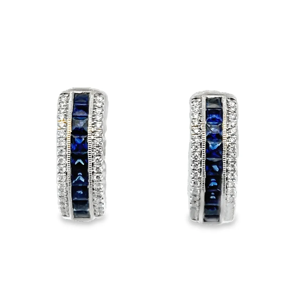 Lady's White 18 Karat Milgrain Channel Set Earrings