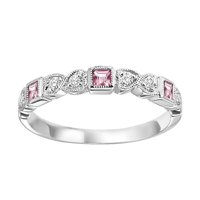 10K White Gold 0.13cttw Pink Tourmaline & 0.08cttw Diamond Band